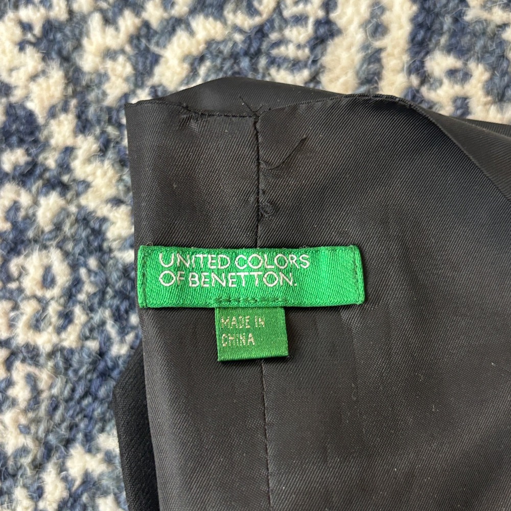 United Colors of Benetton Waistcoat Mens US38 Wool Black V Neck 5 Button Vest
